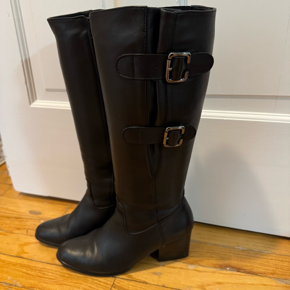 VANELI Black Knee-High Leather Boots